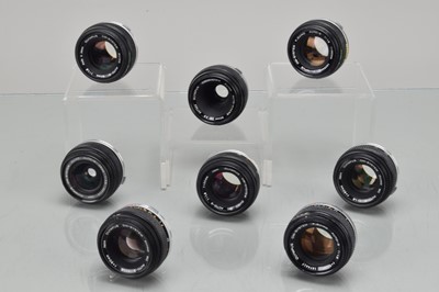 Lot 447 - Eight Olympus OM Prime lenses