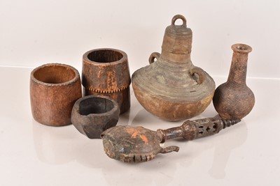 Lot 40 - A painted leather oil bottle