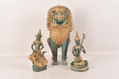Lot 80 - A Patinated Gilt Bronze Khmer Guardian Lion