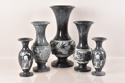 Lot 82 - A group of five carved Asian Hardstone Vases