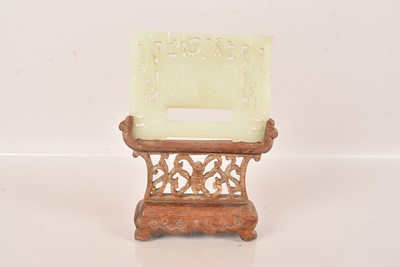 Lot 92 - A Chinese Jadeite Jade Panel and Stand