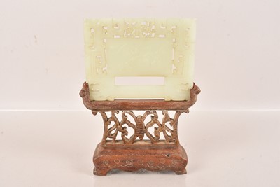 Lot 92 - A Chinese Jadeite Jade Panel and Stand