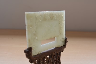 Lot 92 - A Chinese Jadeite Jade Panel and Stand