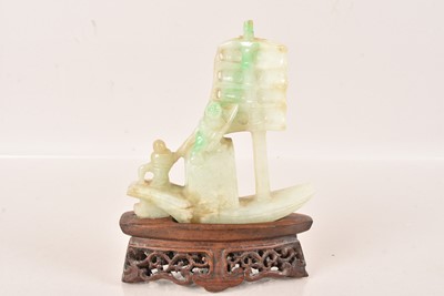 Lot 93 - A Chinese Jadeite Jade Boat Figure on Stande