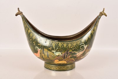 Lot 101 - A Kashmir painted brass boat bowl