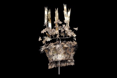 Lot 109 - An Antique white metal Chinese/Tibetan Bridal Headdress