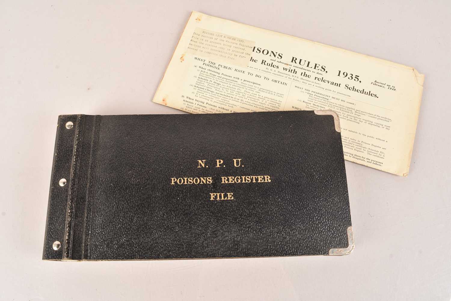 Lot 153 - An N.P.U Poisons Register File Drug Register from Denham Film Studios Medical Department