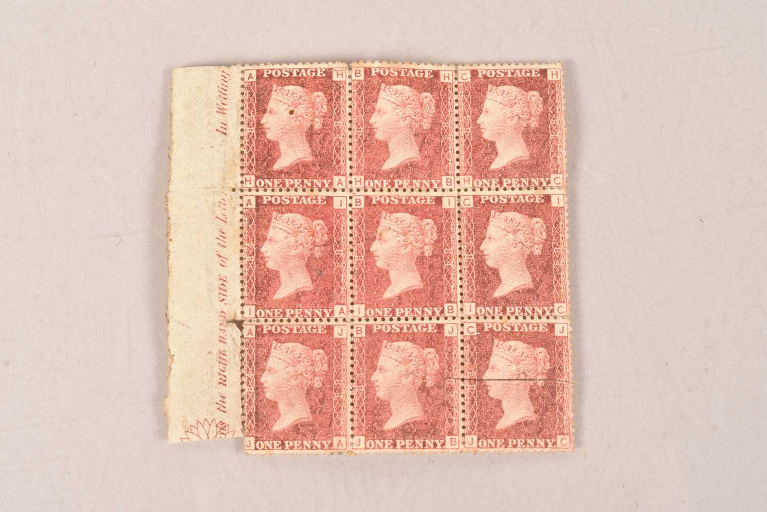 Lot 210 - A British Victorian Penny Red Block of 9