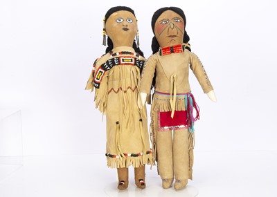 Lot 1335 - Two rare special order large size Oklahoma Cheyenne brave and squaw dolls