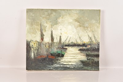 Lot 468 - Joan Escoda Coromina (Spanish 1920-2012) "Puerto En Dia Nublado" (Port on a Cloudy Day)