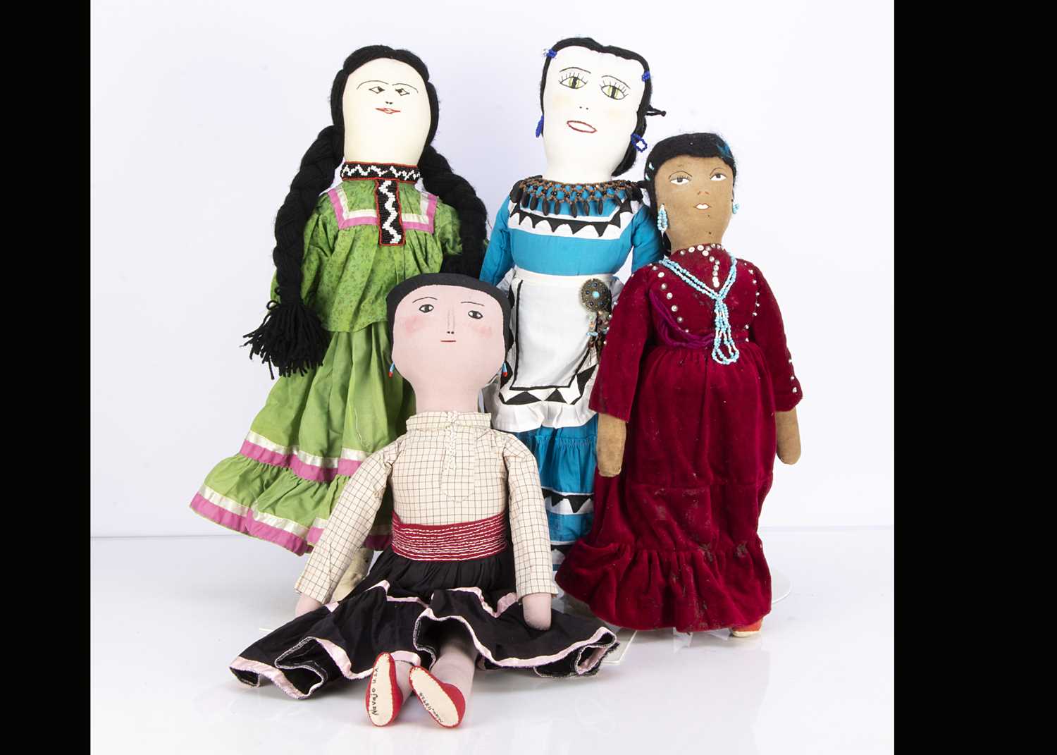 Lot 1349 - Four cloth Native American Indian squaw dolls