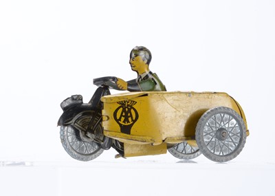 Lot 296 - A Mettoy Tinplate Clockwork AA Motorcycle With Sidecar No.3022BA
