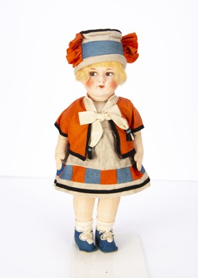 Lot 1382 - A 1930s cloth doll with carton head