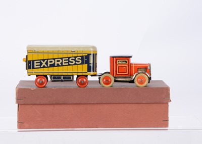 Lot 331 - A German Tinplate Clockwork Articulated 'Express' Truck & Trailer No.713