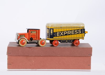 Lot 331 - A German Tinplate Clockwork Articulated 'Express' Truck & Trailer No.713