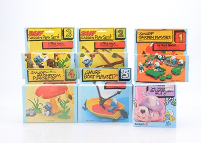 Lot 380 - 1980's Schleich Smurf Playsets