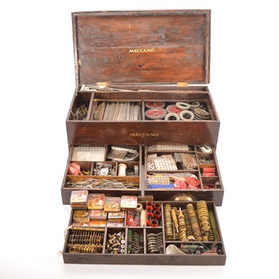 Lot 407 - A large wooden box of Meccano in the style of No 10 set with trays and drawers with more parts and accessories than a traditional set