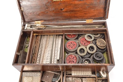 Lot 407 - A large wooden box of Meccano in the style of No 10 set with trays and drawers with more parts and accessories than a traditional set