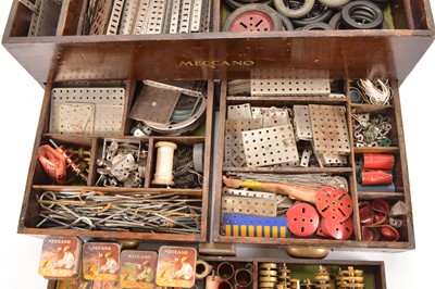 Lot 407 - A large wooden box of Meccano in the style of No 10 set with trays and drawers with more parts and accessories than a traditional set
