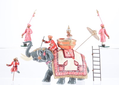Lot 452 - Marlborough Military Models Durbar Series set Elephant bearing diety complete with seated mahouts (2) carrying umbrella
