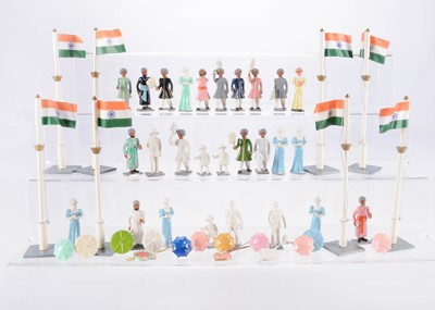Lot 471 - Marlborough Military Models and Trophy Durbar Series spare spectators and accessories including part-finished items comprising Indian flags on pole to line the route (8)