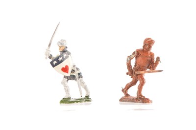 Lot 571 - Richard Courtenay original wax master figure for the unissued 6th foot knight with an unpainted figure from Peter Cowan's Fleur de Lys range that was inspired by it