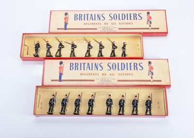 Lot 586 - Britains post WW2 8pce sets in ROAN boxes comprising 2035 Swedish Svea Livgarde and 2092 Parachute Regiment