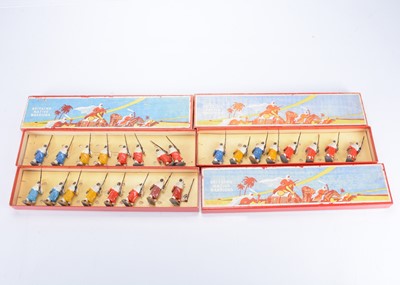 Lot 593 - Britains post WW2 8pce sets 187 Arabs of the Desert loose in pictorial Britains Native Warriors boxes
