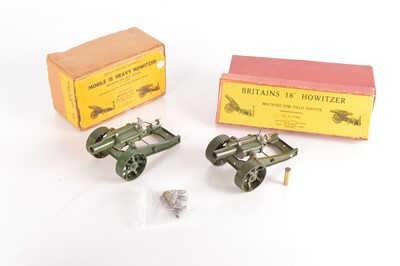 Lot 628 - Britains post WW2 version boxed 18inch Howitzers comprising sets 2107 and 9740