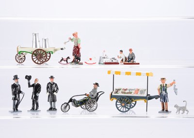 Lot 639 - Civilian figures by various makers comprising Trophy Miniatures sets c61 The Fishmonger and C65 Milk Cart