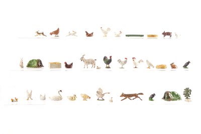 Lot 644 - Small collection of non-Britains small farm animals and birds comprising Barrett & Son Rabbit Warren (2) with seated and running (2) rabbit