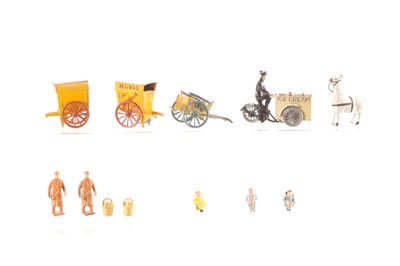 Lot 645 - Taylor & Barrett carts and delivery vans with a Morestone Ice Cream Tricycle comprising pre and post WW2 version Hovis carts