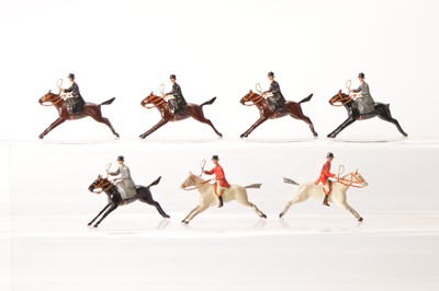 Lot 648 - Britains galloping Hunt figures from the Full Cry set comprising huntsman in top hat on rare grey horse (2)