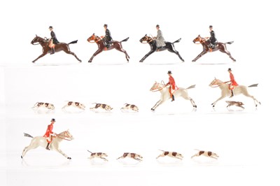 Lot 649 - Britains galloping Hunt figures from the Full Cry set comprising huntsman in top hat on rare grey horse (3)
