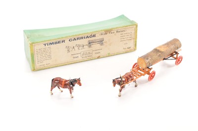 Lot 659 - Britains boxed pre WW2 version of 12F Timber Carriage (with two horses) in uncommon brown colour