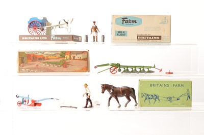Lot 663 - Britains boxed post WW2 farm items comprising 138F 4-Furrow Tractor Plough