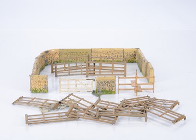 Lot 675 - Britains rare Flint Wall and Pin Fencing pieces comprising Flint Wall Straight Section (2)