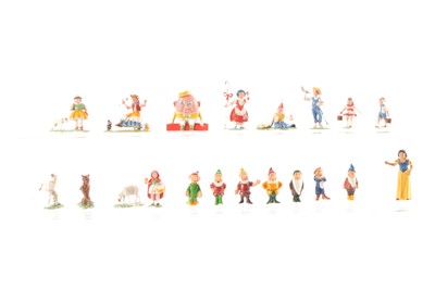 Lot 690 - Marx Fairykins soft plastic Nursery Rhyme figures with solid cast copies of Britains Snow White and the Seven Dwarfs