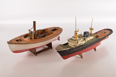 Lot 702 - A live steam model boat and Billing Models or similar static model of Ocean going Tug (2)