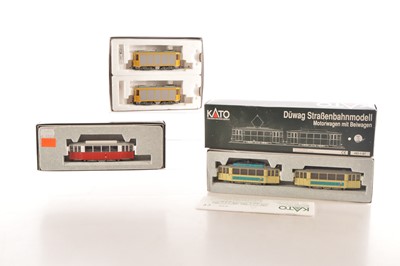 Lot 35 - Kato and Hobby train boxed HO Gauge Tram Cars (3)
