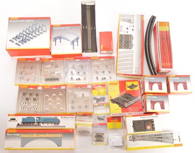 Lot 72 - Hornby 00 Gauge unused boxed Track Points Rolling Road Bridges inclined piers Figures and other layout Accessories (qty)