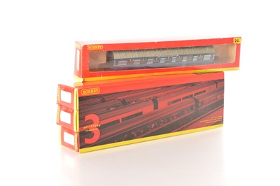 Lot 83 - Hornby China OO Gauge LMS Coronation Maroon Coach Pack and Coronation Scot Coach, (4)