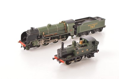 Lot 289 - 00 gauge Kitbuilt SR green King Arthur Class  N15 4-6-0 747 'Elaine' Locomotive and bogie Tender and GWR 14xx Tank, (2)