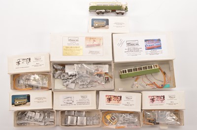 Lot 297 - Tramalan Gold line Super Kit 00 Gauge Blackpool open Boat Tram and part built LCBER Tram kit and five conversion kits (7)