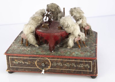 Lot 1471 - A hand-cracked musical cat sewing group automaton