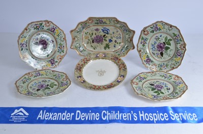 Lot 19 - A set of four Spode plates together with a matching dish and a another with armorial