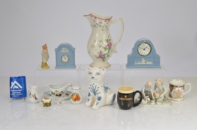 Lot 82 - Assortment of porcelain items and two Wedgwood jasperware quartz clocks