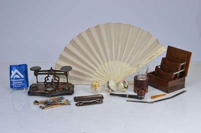 Lot 83 - Mixed lot of assorted items including small (probably postal) scales with weights