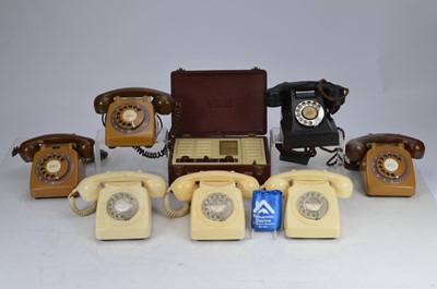 Lot 85 - Three vintage cream telephones and a set of four internal house phones - one a Bakelite example
