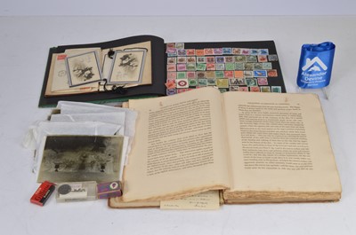 Lot 92 - An eclectic assortment of items including a book published in 1824 appertaining to 'Organic remains contained in caves, fissures and diluvial gravel' by the Rev W Buckland